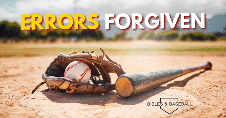 Baseball resting in a glove beside a bat on a dirt field, symbolizing grace, forgiveness, and a fresh start through faith.