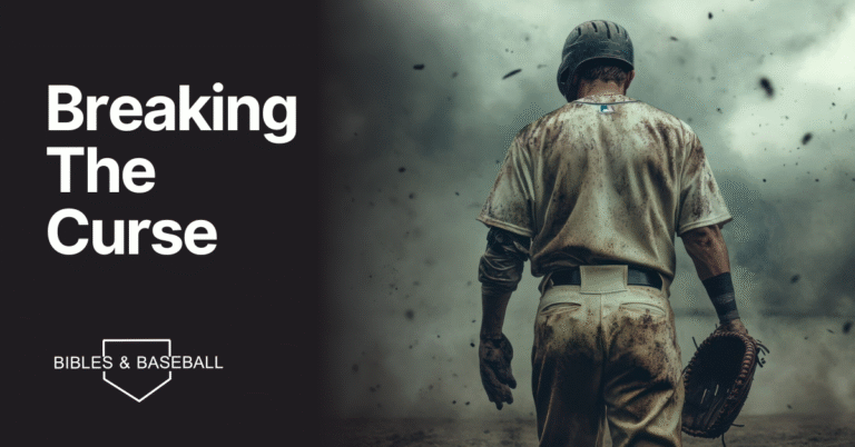 Baseball player standing in a cloud of dust, symbolizing breaking free from past mistakes and finding redemption through faith in Christ.