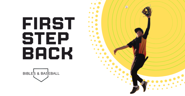 Baseball player taking the first step back to catch a ball, symbolizing faith, readiness, and trust in God’s direction.