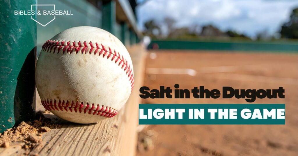 Baseball resting on a wooden bench in the dugout, symbolizing faith, purpose, and being the salt and light of the game.