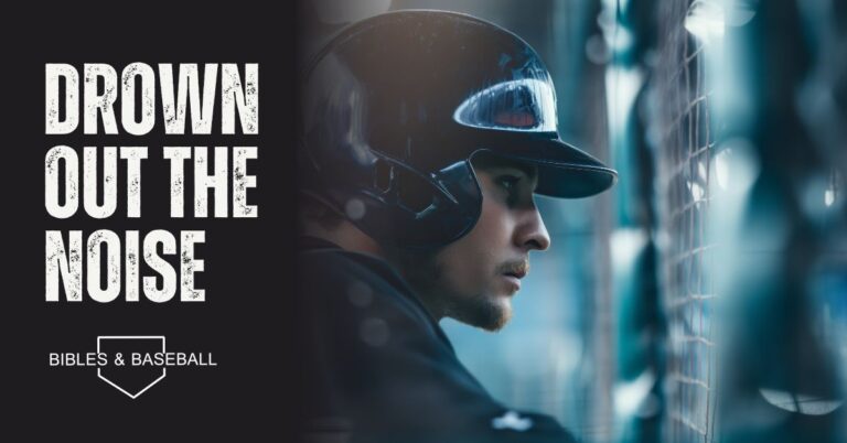 Baseball player standing in the dugout, focusing intensely before stepping onto the field, symbolizing focus and faith amid life’s noise.