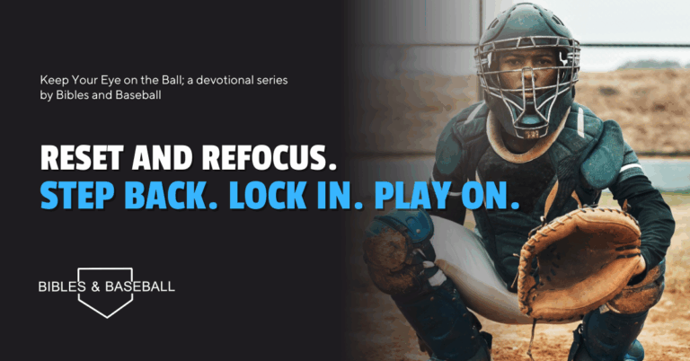 gh school baseball catcher in full gear, focused and ready behind home plate, symbolizing a moment to reset and refocus.